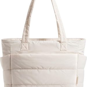 BAGSMART Tote Bag for Women, Lightweight Puffy Tote Bag with Compartments Quilted Shoulder Bag
